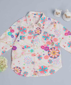 和風(長袖)襯衫-現貨 現貨 流水繡球(白) 80cm