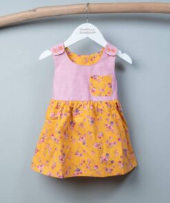 口袋洋裝-現貨 芥末黃花  100cm