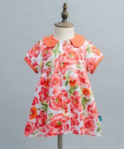 圓領袖邊洋裝(短袖)-訂製 花53