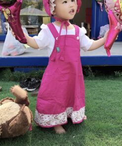 包屁鬆緊吊帶長裙- 桃紅加蕾絲(帽子需另外購買) 瑪莎