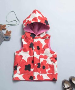 保暖連帽(雙面)背心-訂製 花68vs高厚1(深粉鋪棉)