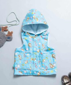 保暖連帽(雙面)背心-訂製 動物25vs高厚5(淺藍鋪棉)
