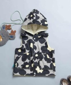 保暖連帽(雙面)背心-訂製 花47vs黃色鋪棉