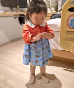 圓領袖邊洋裝(長袖)-訂製 棉麻29vs自然17(昆蟲)