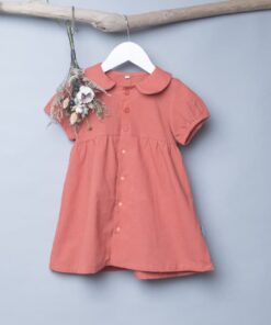 圓領袖邊洋裝(短袖)-訂製 棉麻29 波妞