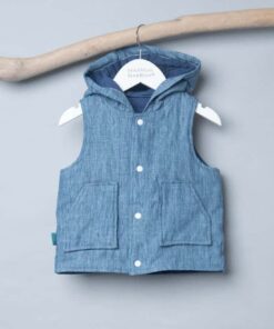 連帽(雙面)背心-訂製 牛仔棉麻vs藍色鋪棉