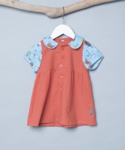 圓領袖邊洋裝(短袖)-訂製 棉麻29vs自然17(領口+袖子)