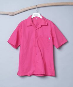 男夏威夷襯衫-瑪莎桃紅