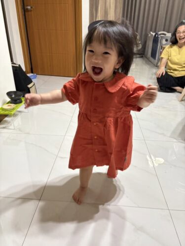 Click to view full screen 圓領袖邊洋裝(短袖)-訂製 棉麻28 小梅 龍貓 photo review