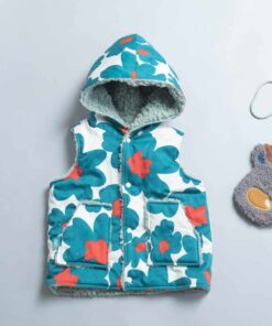 絨毛戴帽(雙面)背心-訂製 花46vs湖水綠