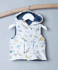 保暖連帽(雙面)背心-訂製 自然11vs寶藍厚棉