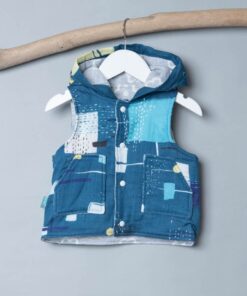 保暖連帽(雙面)背心-訂製 名15-紗(藍)vs灰色厚棉