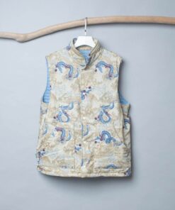 大人-立領無帽保暖背心-訂製 自然25vs藍色鋪棉(缺料)