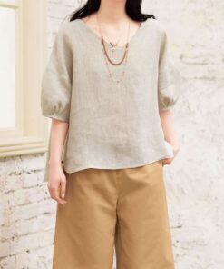 媽媽-無印風泡泡袖上衣-訂製(需備註編號)