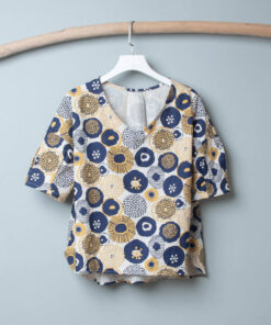 媽媽-無印風泡泡袖上衣-花75