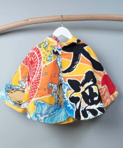 抗風防雨雙面斗篷-訂製 和風11vs黃色