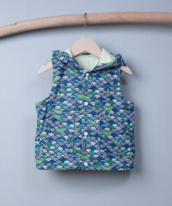 保暖連帽(雙面)背心-訂製 和風33vs綠色鋪棉