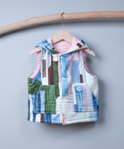 保暖連帽(雙面)背心-訂製 名28vs綠色鋪棉