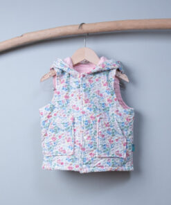 保暖連帽(雙面)背心-訂製 花83vs粉色鋪棉