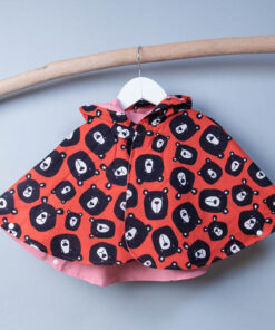 抗風防雨雙面斗篷-現貨 動物44 台灣黑熊(大紅) 90-100cm